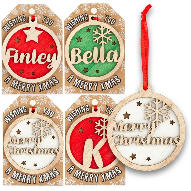 Personalised Wooden Name Hanging Christmas Tree Bauble Decoration Xmas Gift