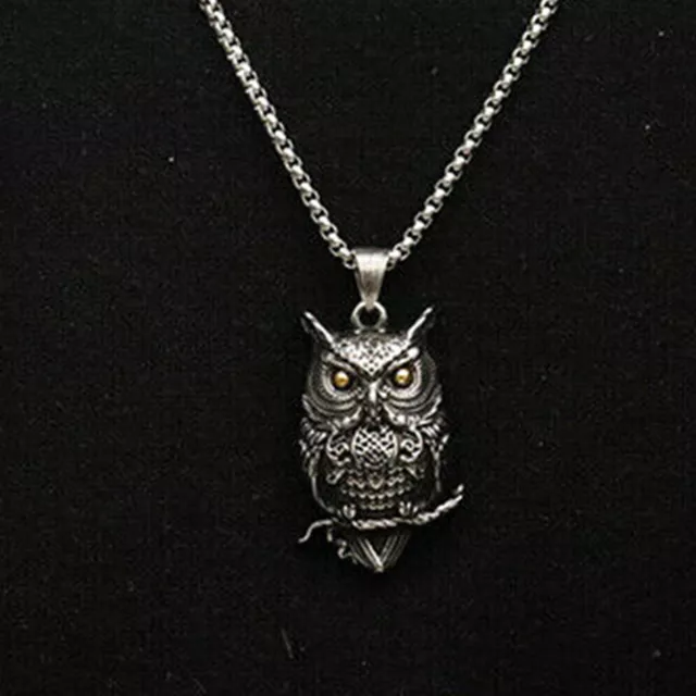 Womens Mens Animal Owl Pendant Necklace w/ 24" Stainless Steel Chain Retro Gift