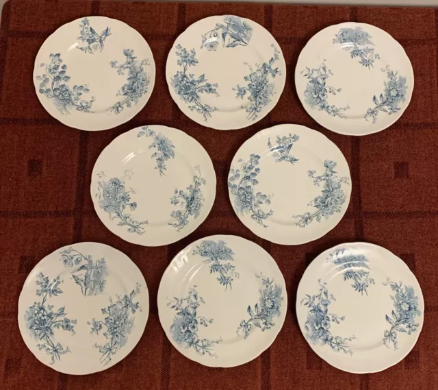 8 Antique Doulton Burslem Sydenham Blue & White Tea / Side Plates 7.25”