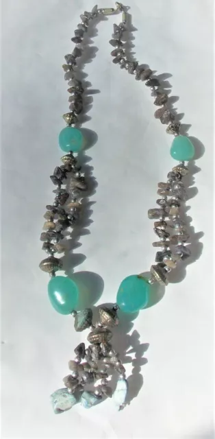 Collier Pendentif   En Pierres Fines  En Melange Quartz Et Amazonite