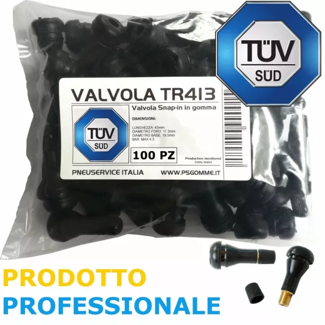 100 Valvole Tubeless TR413 (Corte) ideale per cerchio  Lega e ferro AUTO E MOTO