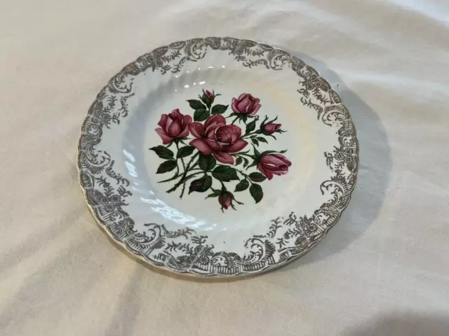 Vintage Washington Pottery/Staffordshire "Charm" Pink Roses & Gold Side Plate