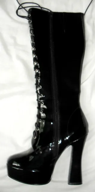 Black Platform Boots Patent Knee High Gogo 5" Heel Retro Clubbing 3.5.4.5