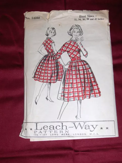 Vintage 1950s LEACH-WAY Ladies Dress Pattern No; 14232