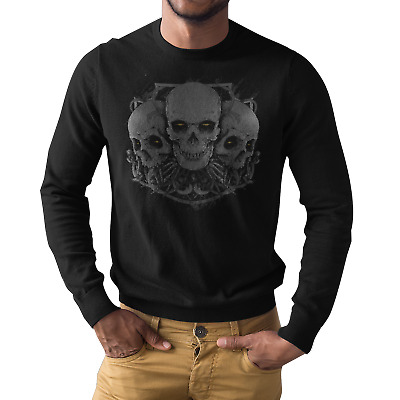 Demon Skulls Mens Long Sleeve T-Shirt Gothic Punk Horror
