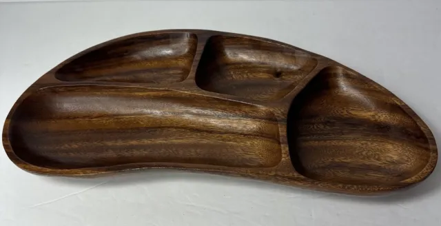 Monkey Pod Vintage Leilani Wood Carved Serving Dish 4 compartments 15"x8"