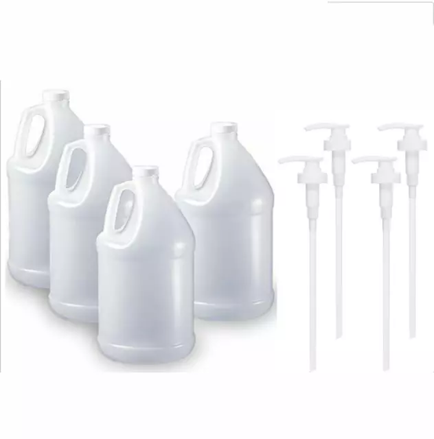 ( 4 Pack) 1 Gallon - 128 oz HDPE  Empty Plastic Bottle + CAPS +4 Pumps