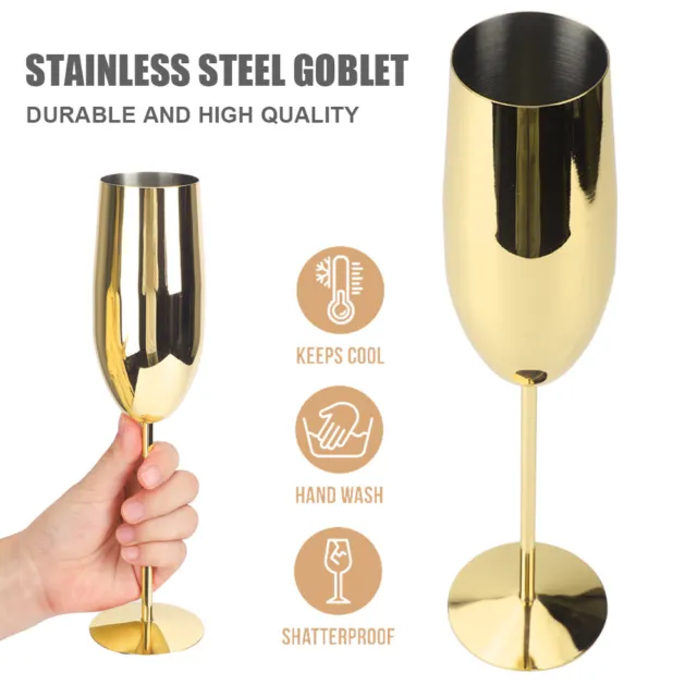 Stainless Steel Gold Champagne Flutes Prosecco Glasses Partyware 285ml Xmas Gift