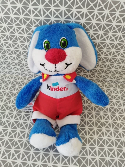 Peluche doudou lapin bleu blanc salopette rouge 25 cm Kinder