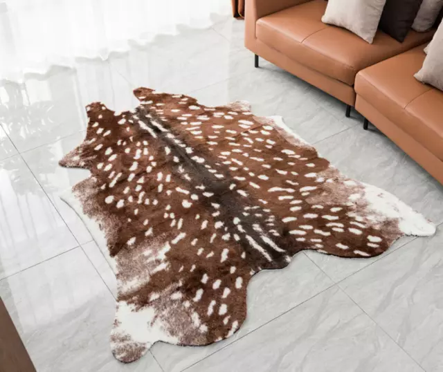 Luxury Deer Hide Skin Faux Fur Spotted Soft Floor Rug Mat Suede Back Carpet