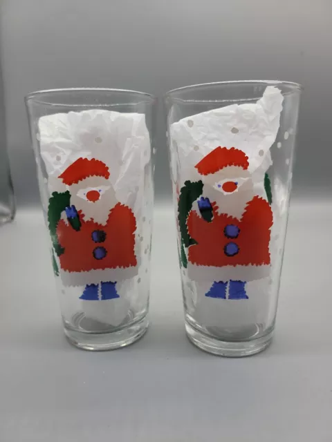 Vintage KIG Christmas Santa Claus Glass Drinking Tumbler Indonesia (2 glasses)