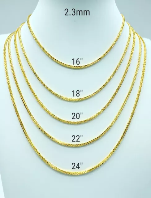 Decomerika 14K Gold Square Franco Wheat Pendant Chain 1.7-4.5mm 16-24" Women Men