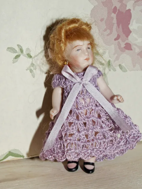 Antique Doll Lilac Dress for 3" - 3.5" BISQUE Miniature Picolette Dollhouse Doll