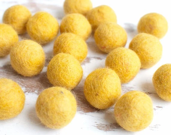 2cm MUSTARD YELLOW Felt Balls x20.Wool.Party Decor.Pom poms.Felt Ball.Wholesale.