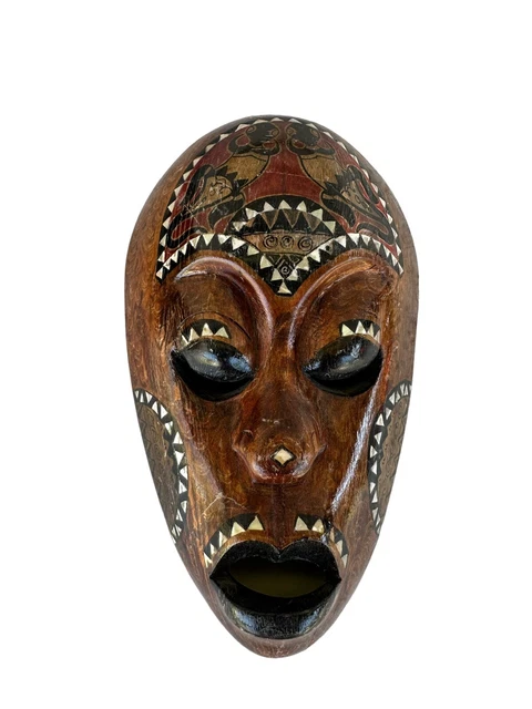 African Tribal Face Mask Wood Hand Carved Vintage Wall Hanging