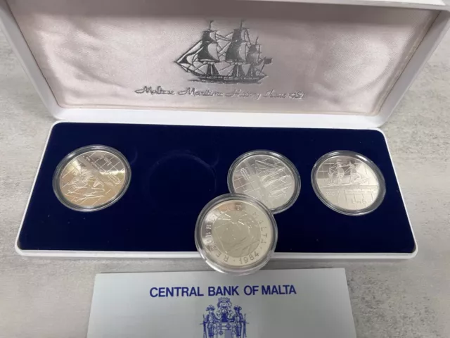 1984 Malta Maritime Silver Coin Set of 4 Mairitme Ships  Uncirculated Mint Rare