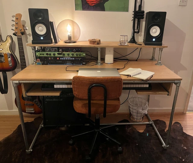 BESPOKE MUSIC STUDIO Desk Workstation w/ pullout keyboard tray & riser