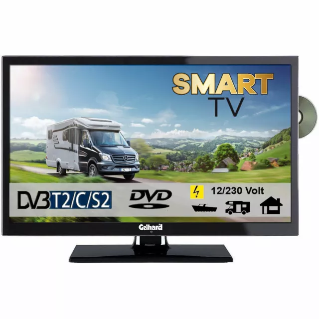 Gelhard GTV2452I Smart TV 24 Zoll DVB/S/S2/T2/C, DVD, USB, 12V 230 Volt WLAN ARC