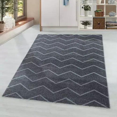 Zigzag Short Pile Carpet Flat Pile Carpet Living Room Bedroom (Grey /