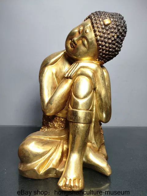 9.6 " Old Tibet Buddhism Copper Gilt Shakyamuni Sakyamuni Buddha Sleep Statue