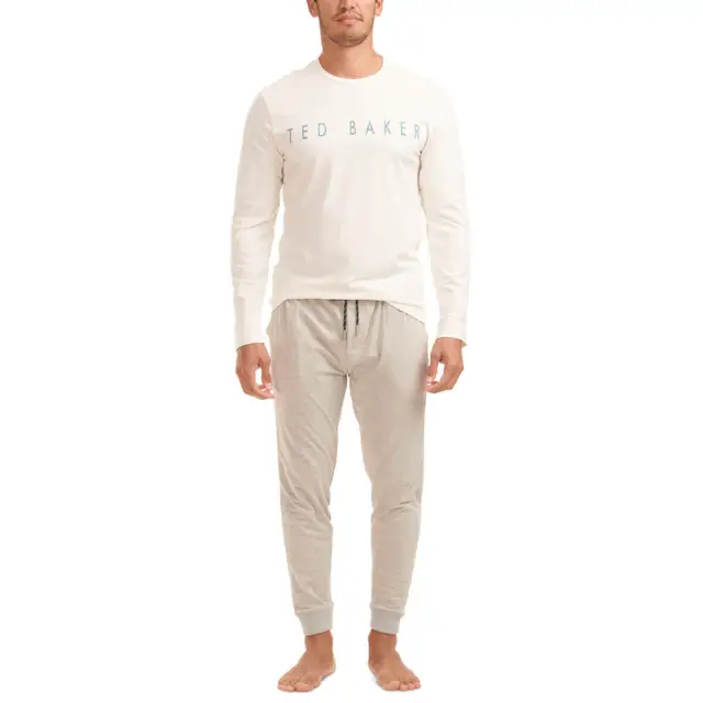 Ted Baker Herren Langarm Luxus Loungewear Baumwolle Pyjama Geschenkset 43 % RABATT UVP