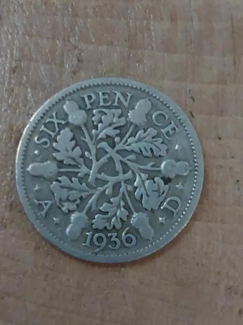 1936 George V .500 Silver UK Sixpence Six Pence