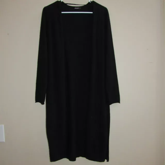 J McLaughlin 100% Cashmere Black Open Front Duster Cardigan Sweater Women's sz M