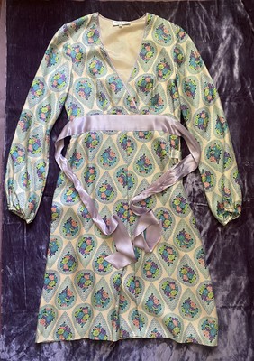 Paul & Joe Silk Dress  Paisley  Pink Green Belted Sz 38  US 4-6 floral  France