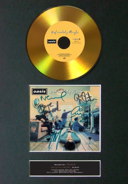 OASIS Definitely Maybe Mounted Signed Autograph GOLD CD Print A4 #114