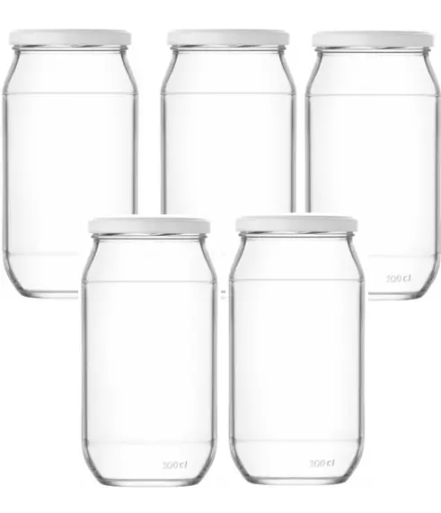 Pack of 5 Glass 1000 ml Jars with Lid Jam Pickle Chutney Honey DIY & Storage