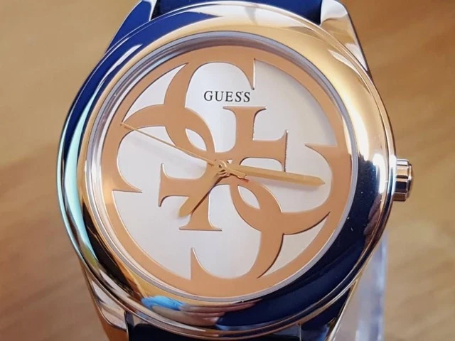 Mens Ladies Blue Silicone Rose-Gold Guess Collection Signature Face Analog Watch