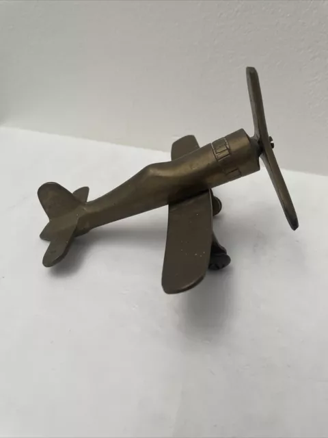 Vintage WW11 Spitfire Propeller Fighter Plane Solid Brass Desk Paperweight