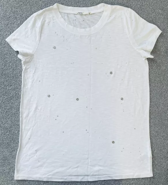 Ladies Girls Stunning White Next Stud Detail Tshirt Size 10 New 🖤