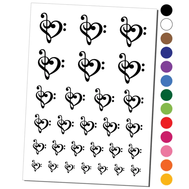 Treble Bass Clef Heart Music Love Temporary Tattoo Water Resistant Set