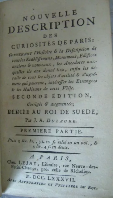 Nouvelle description des curiosités de Paris - monuments - Dulaure - 1787 - AP