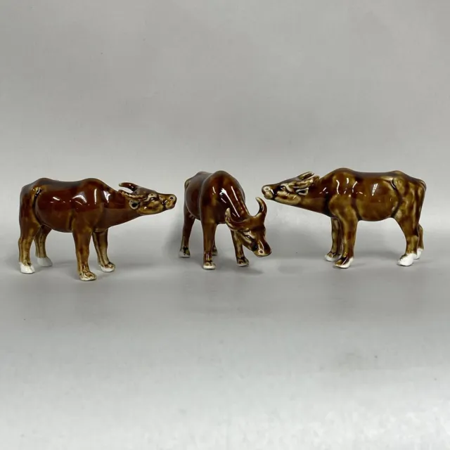 Small Porcelain Water Buffalo Ox Figurines Lot Of 3 Peoples Republic Of China