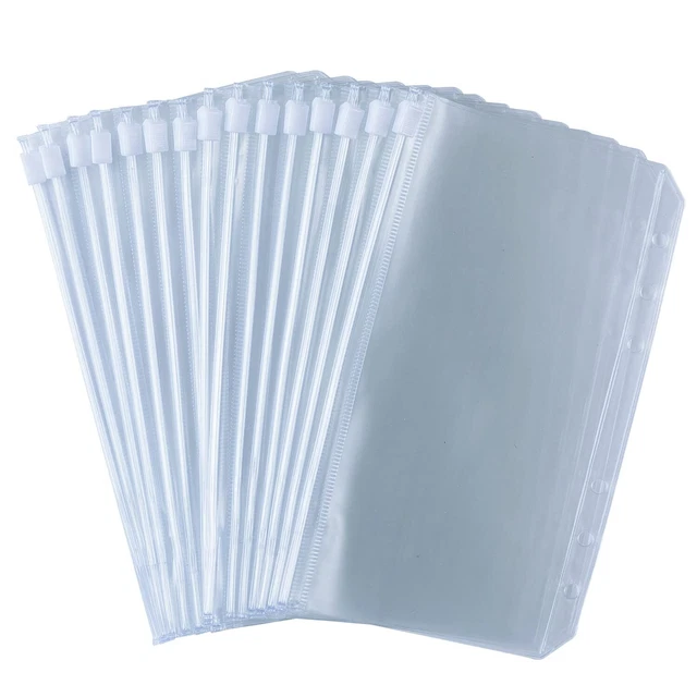 Lot De 12 Pochettes A6 PVC Transparentes Avec 6 Trous Et Fermeture Zip - Pour Classeur