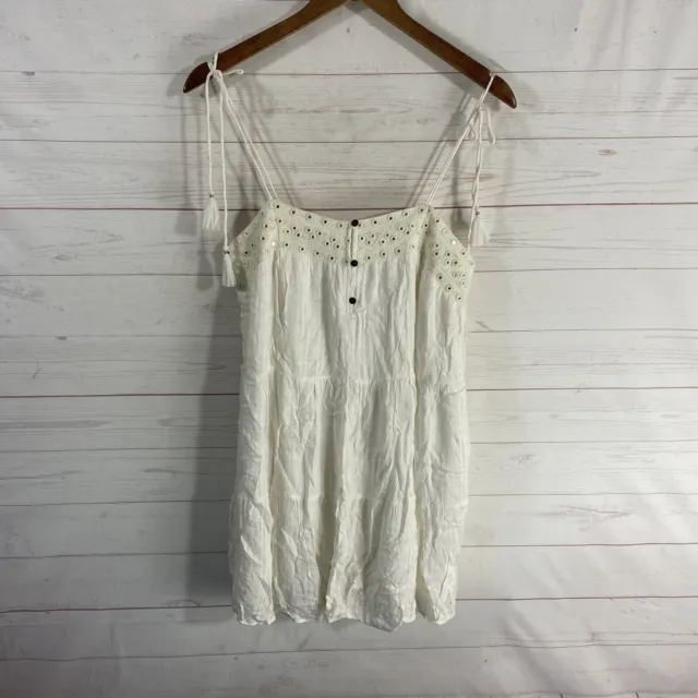 American Eagle Embroidered Tunic Tank Top Small Ivory Lined Tie Straps Viscose