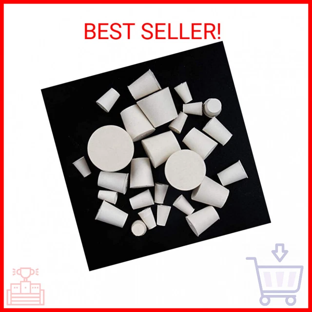 26 Pack Solid Rubber Stopper, White Lab Plug, 000# - 8# Sizes Assortment, 11 Ass