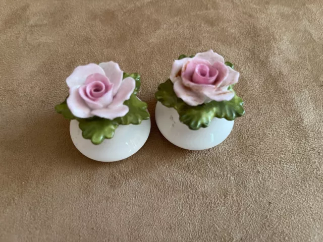 Anysley Salt & Pepper Shakers floral pink roses in white vase pair ceramic 2