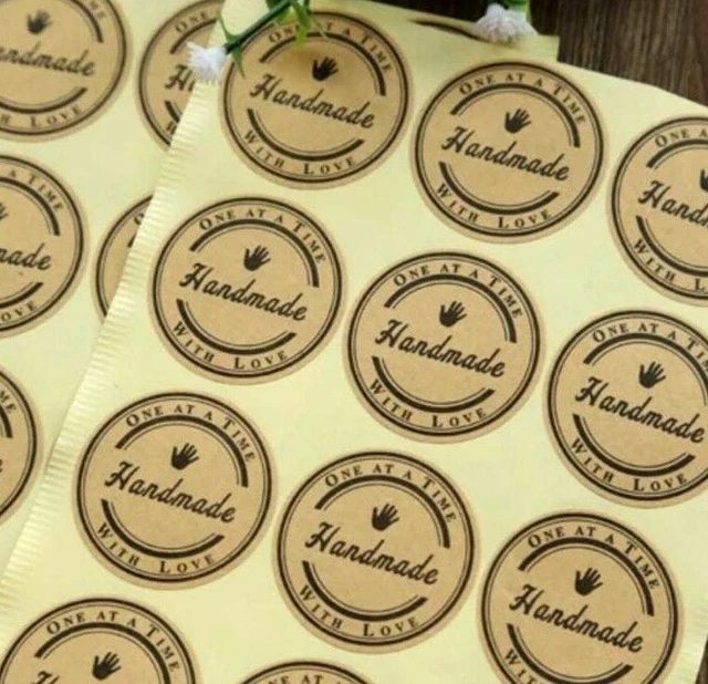 Round Paper One At A Time Hand Made With Love Labels Stickers Gift Food Craft