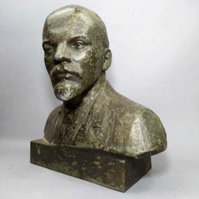 SOVIET RUSSIAN BIG FIGURINE LENIN STATUE BUST Metal Sculpture 10,6 inch ...