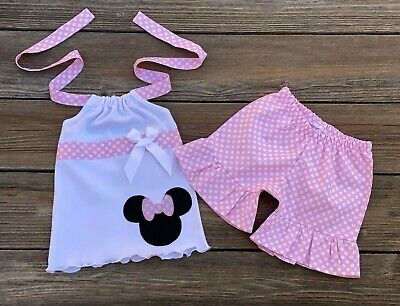 Pink White Polka Dot Minnie Mouse Short Set Outfit | Minnie Mouse Girl Clothing