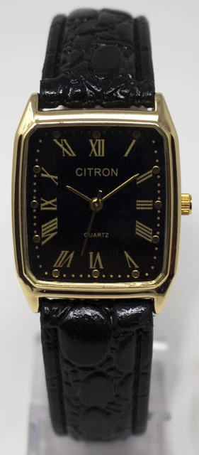 CITRON QUARTZ BLACK Gold Small Rectangular Face Mens Watch