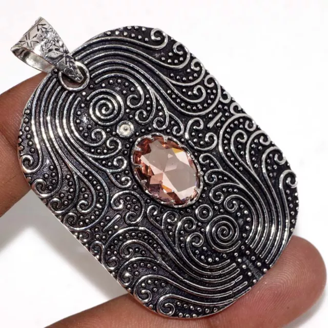 925 SILVER PLATED-MORGANITE Ethnic Gemstone Handmade Pendant Jewelry 2. ...