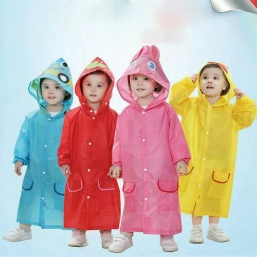 Boys Girls Hooded Rain Coat Nursery Kids Raincoat Waterproof Poncho 90-145CM