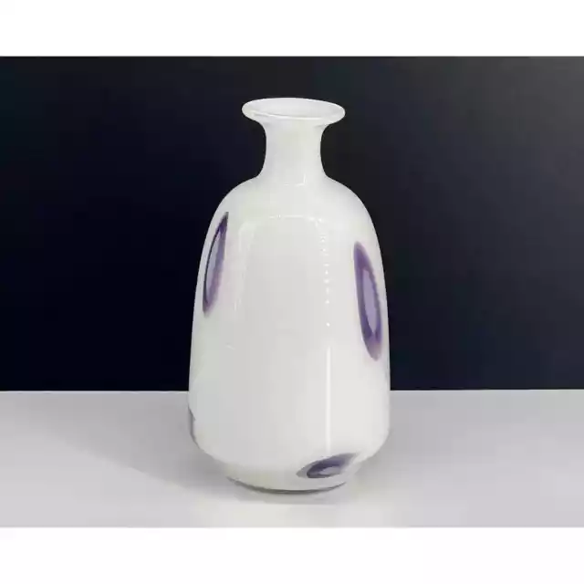 Murano Italian White Glass Vase with Multi Purple Spots