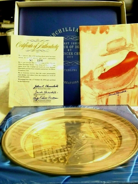 SOLID STERLING Silver  WINSTON CHURCHILL  plate Signed by John Spencer Churchill