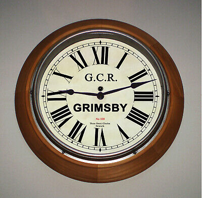 Great Central Railway GCR Retro Style Wooden Clock, Grimsby Station