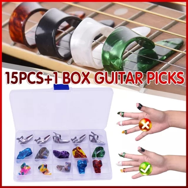 15PCS+1 BOX Guitar Picks Bass Thumb Finger Nail Colorful Plectrum Guitar Banjo